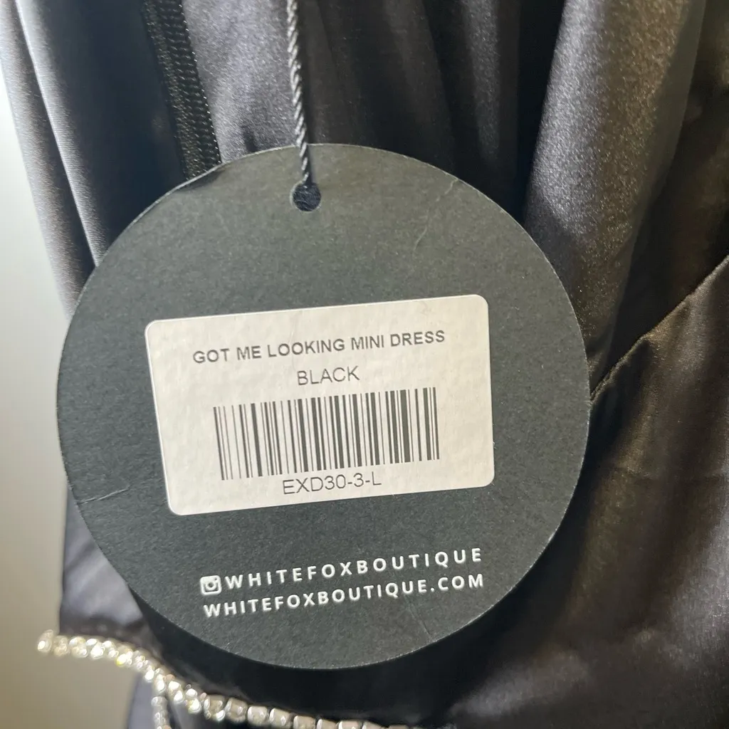 White Fox Women's NWT‎ Got Me Looking Mini Black Dress Rhinestones Size Large - Image 4