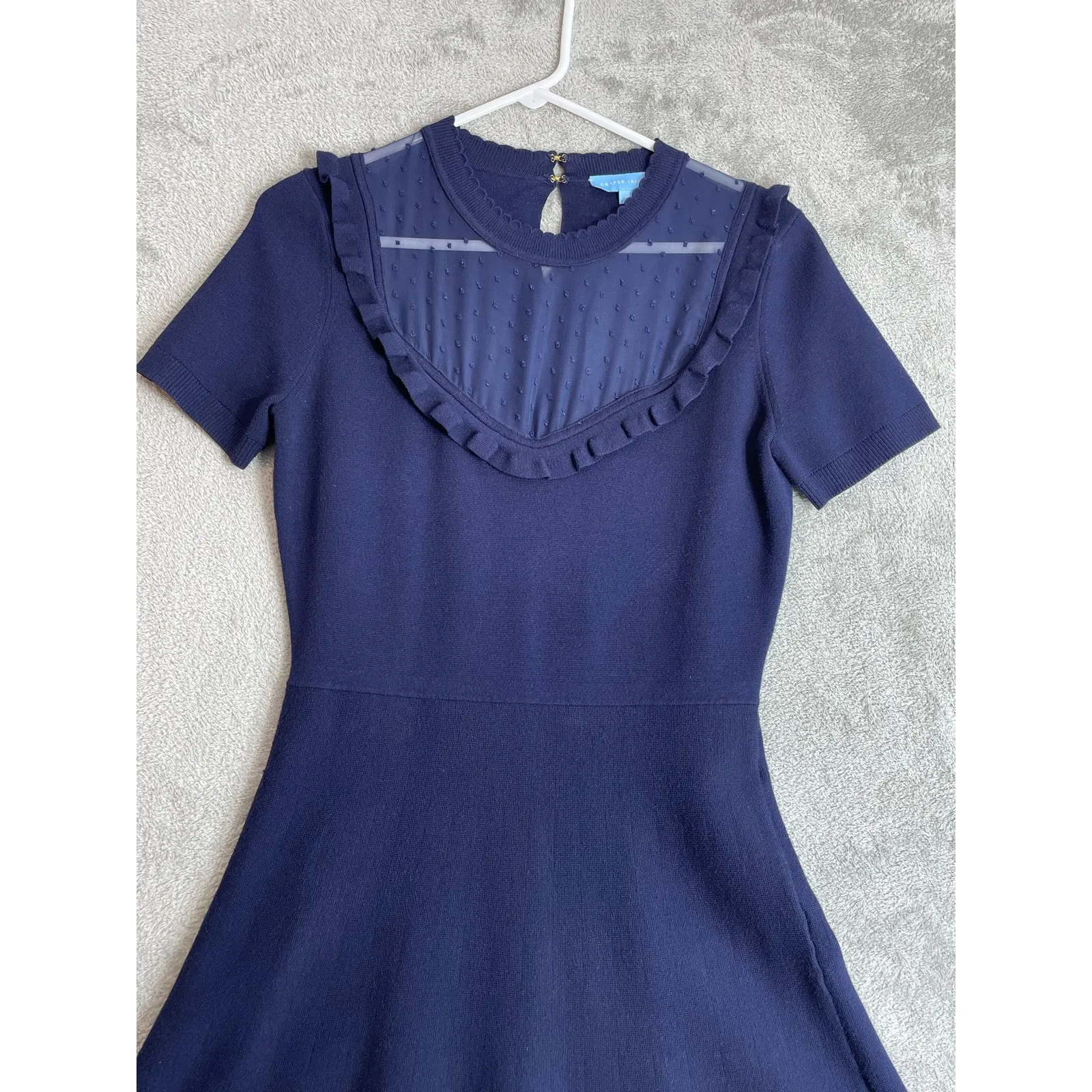 Draper James Sweater Dress Small Navy Ruffled Preppy Officecore Country Club - Image 4