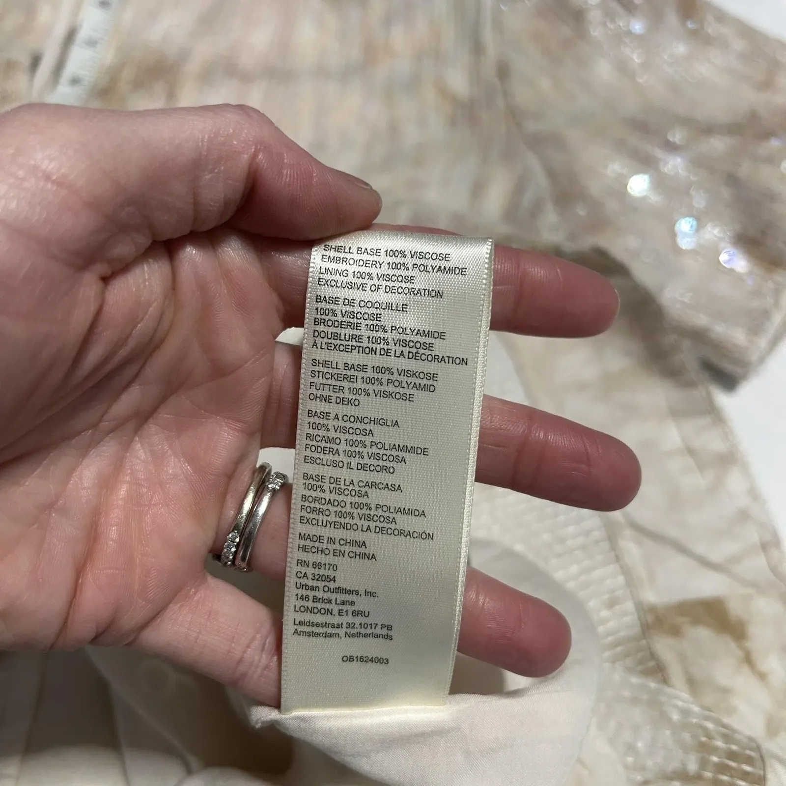 Pilcro Sequin Shirt Womens Large Beige Short Sleeve Button Front Collared Top - Image 10