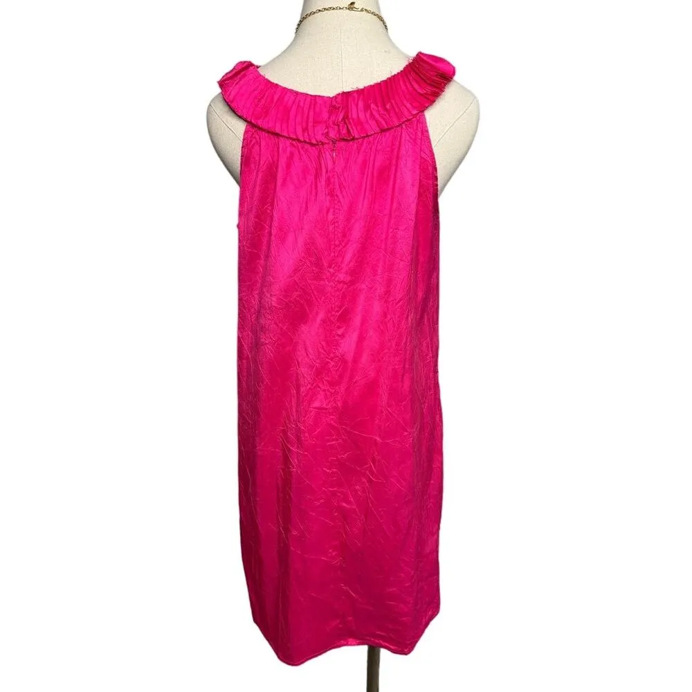 Calypso St. Barth 100% silk ruffle collar hot pink slip mini dress size large L - Image 2