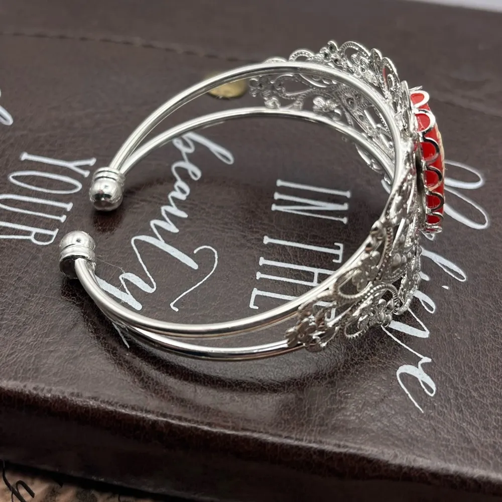 Handmade Red Fairy Cameo Filigree Cuff Bracelet | Vintage Cabochon | Whimsygoth - Image 6