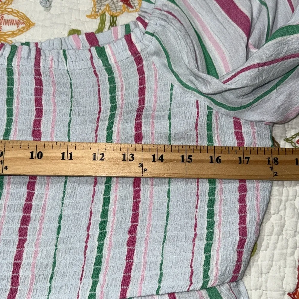 Crown & Ivy womens size XL 3/4 sleeve yarn dyed smock top square neck tie close - Image 7