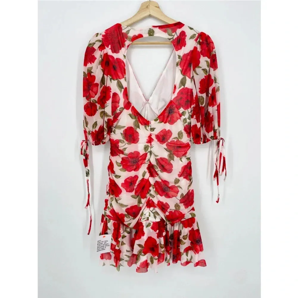 nwt asos design puff sleeve ruched pephem skater mini dress floral print us 10 - Image 7