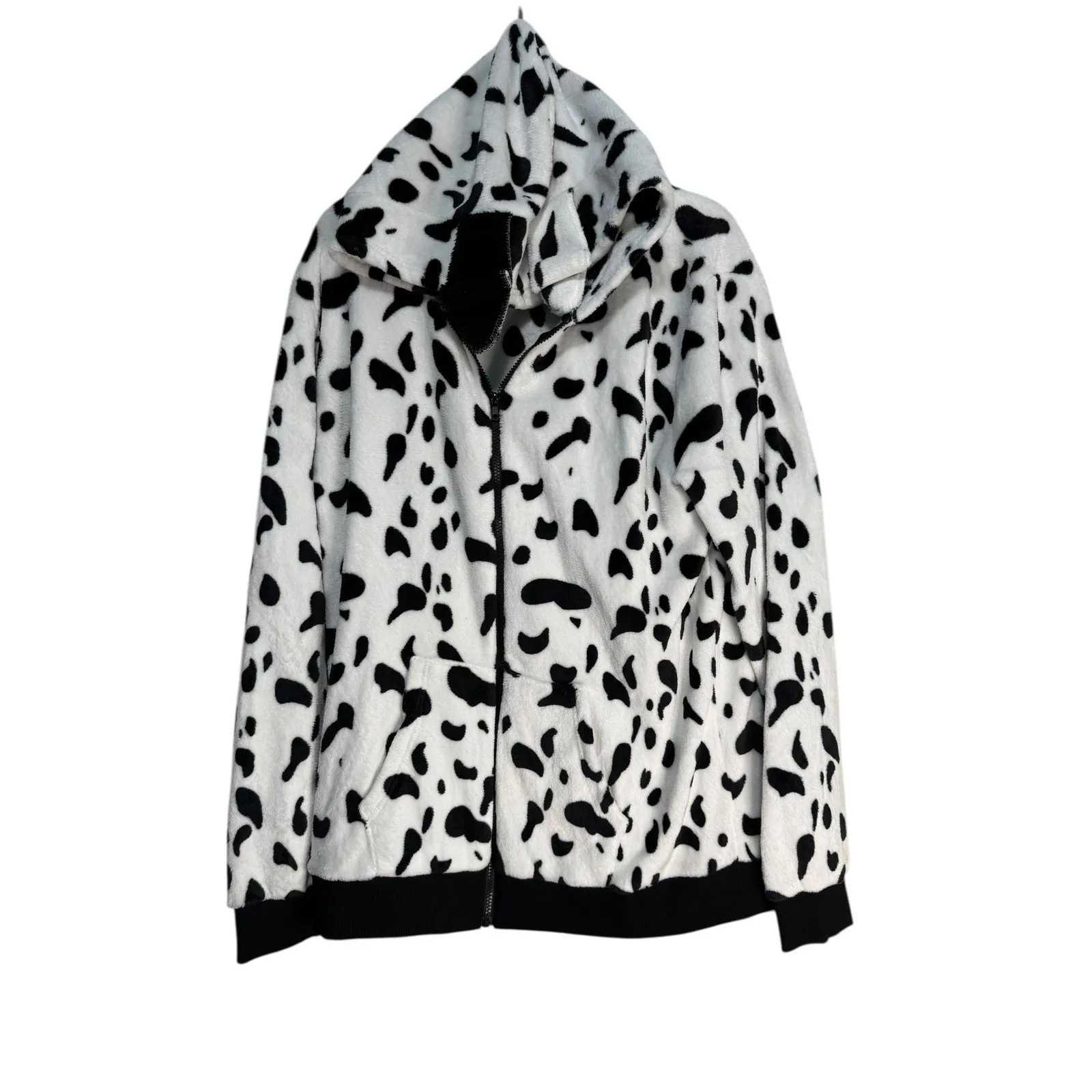 Arvil Hill Dalmatian Print Fleece Hoodie Zip Up Women's XL Black White Cozy - Image 7
