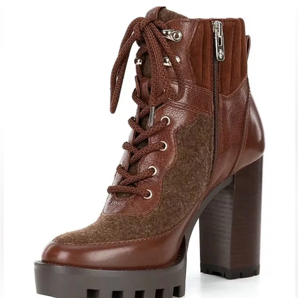 New! Antonio Melani‎ - Penn Leather
And Fabric Platform Lug Sole Booties Sz 7.5 - Image 2