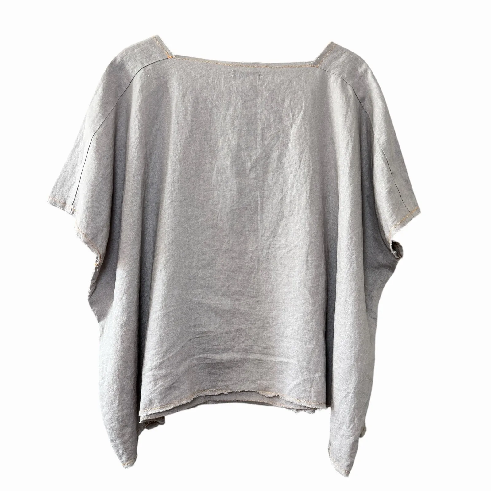 Athena Marie Womens Linen Peacock Embroidered Boxy Lagenlook Boho Top Blouse OS - Image 3