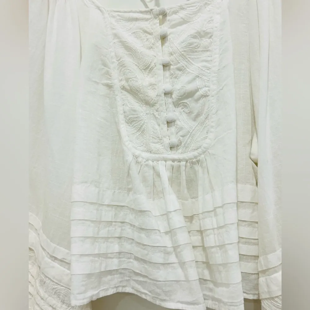Anthropologie Shirt Women SIZE XXS White Romantic Babydoll Embroidered Victorian - Image 6
