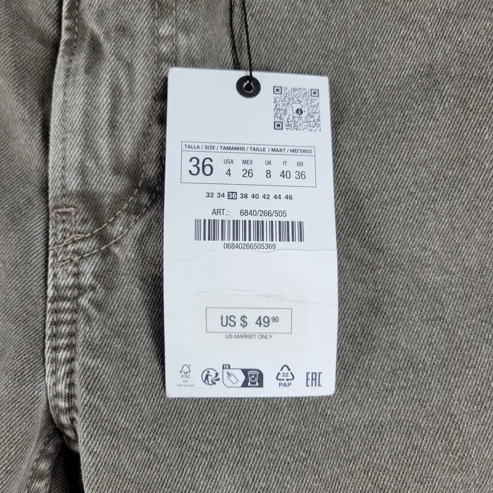 Zara The Straight Cropped Womens Jeans US 4 / EU 36 Khaki Med Wash Mid Rise New - Image 7