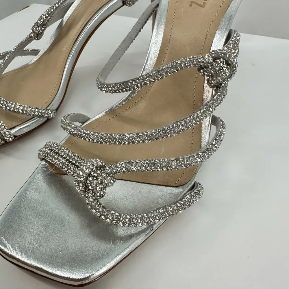 Schutz Lauryn Silver Rhinestone Strappy Heeled Sandals size 9.5 Metallic Crystal - Image 5