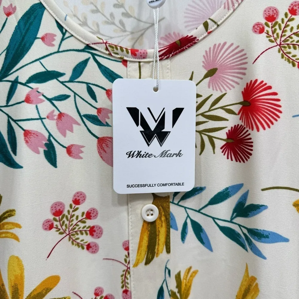 White Mark Beige Floral Print Lace Tiered Short Sleeve Dress with Pockets 2XL Size 2X - Image 9