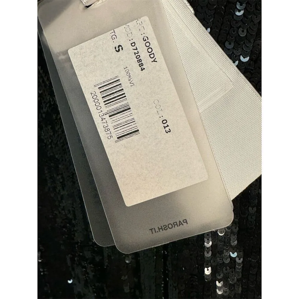 P.A.R.O.S.H. NWT Goody Sequin Cocktail Dress w/Velvet Belt in Black Size S - Image 9