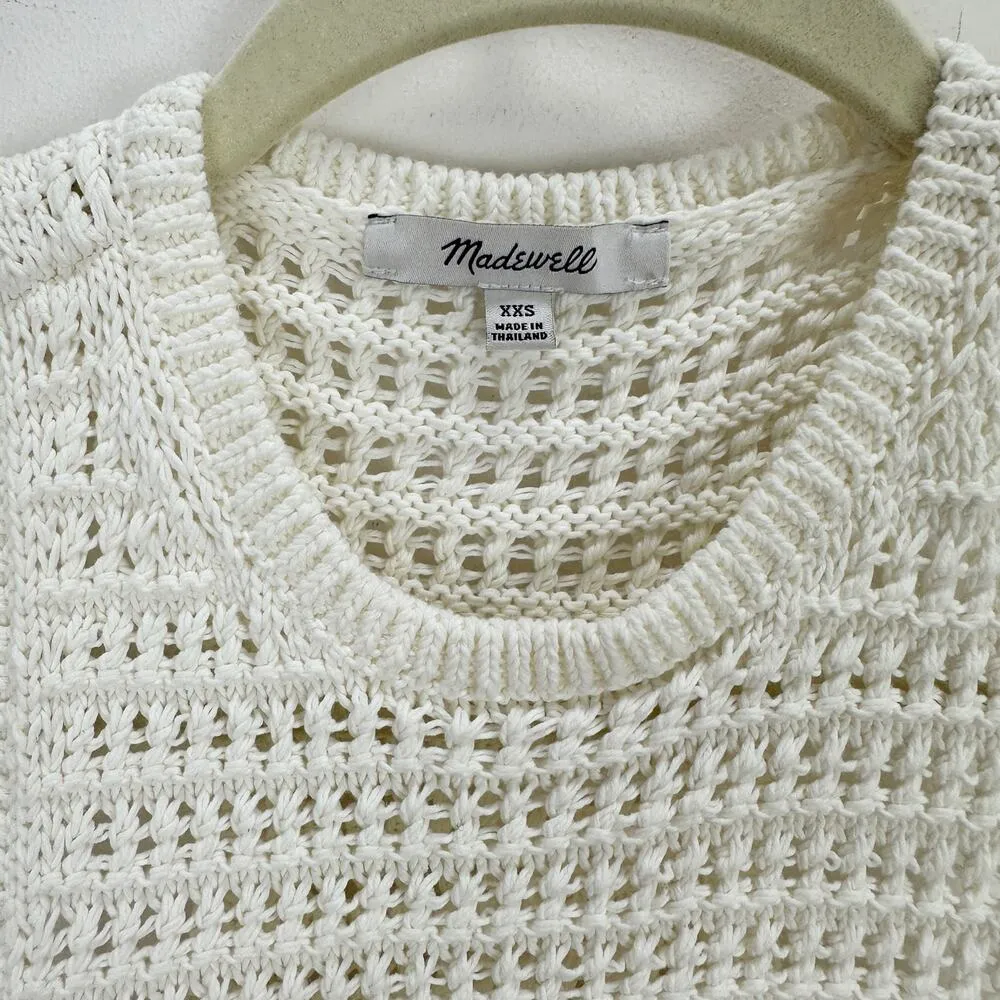 NEW Madewell Crochet Knit Crewneck Sweater Tank Cotton Vest Bright Ivory XXS - Image 9