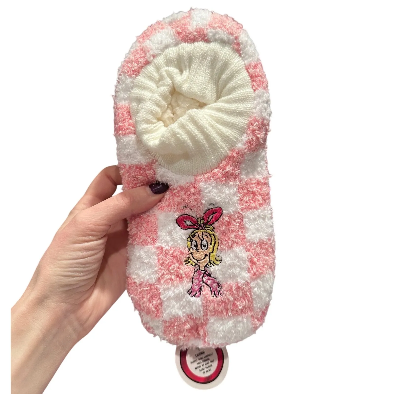The Grinch Women's Pink White Soft Slippers Cindy Lou Who Size S/M NWT - Image 3