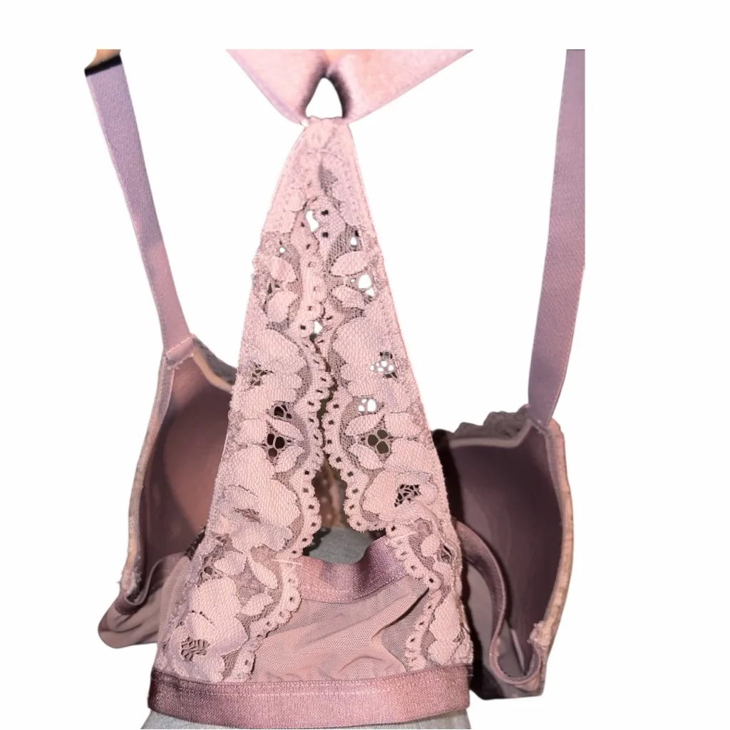 Elegant Lace Padded in Soft Mauve Front Closure Bra Size 40D Push Up Pink - Image 6