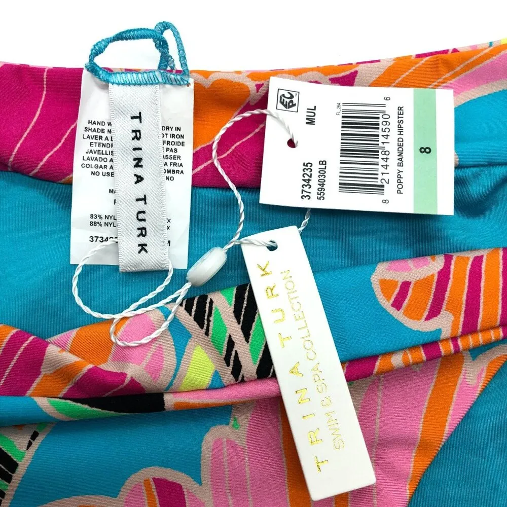 Trina Turk Bikini Set Poppy Ruffle Bandeau Banded Hipster Blue Colorful 8 - Image 5