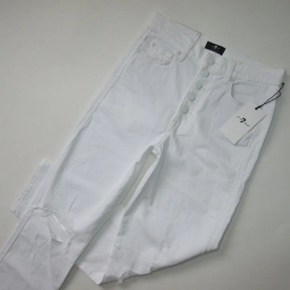 NWT 7 For All Mankind HW Cropped Straight in Royce Blanc White Button Jeans 27 - Image 3