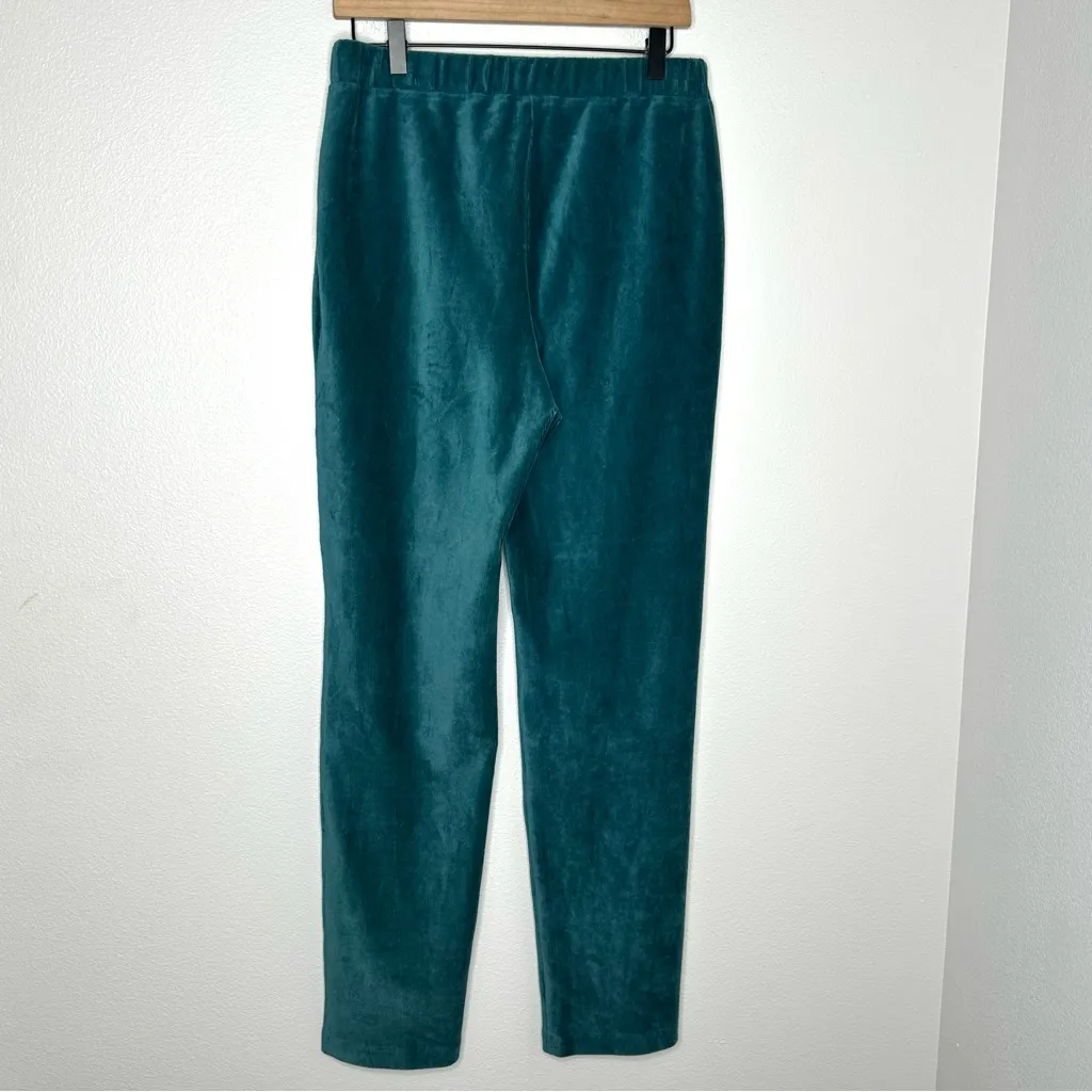 Susan Graver Teal Velvet Pants Stretch High Rise Pull On Wide Leg Soft L Green - Image 3