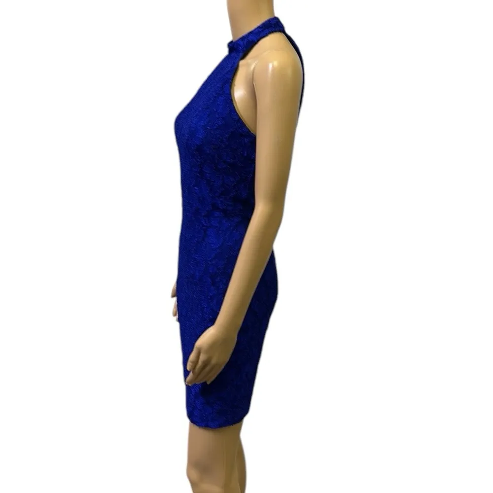 Fredericks Of Hollywood Blue Lace Overlay Sleeveless Sexy Open Back Mini Dress S - Image 5