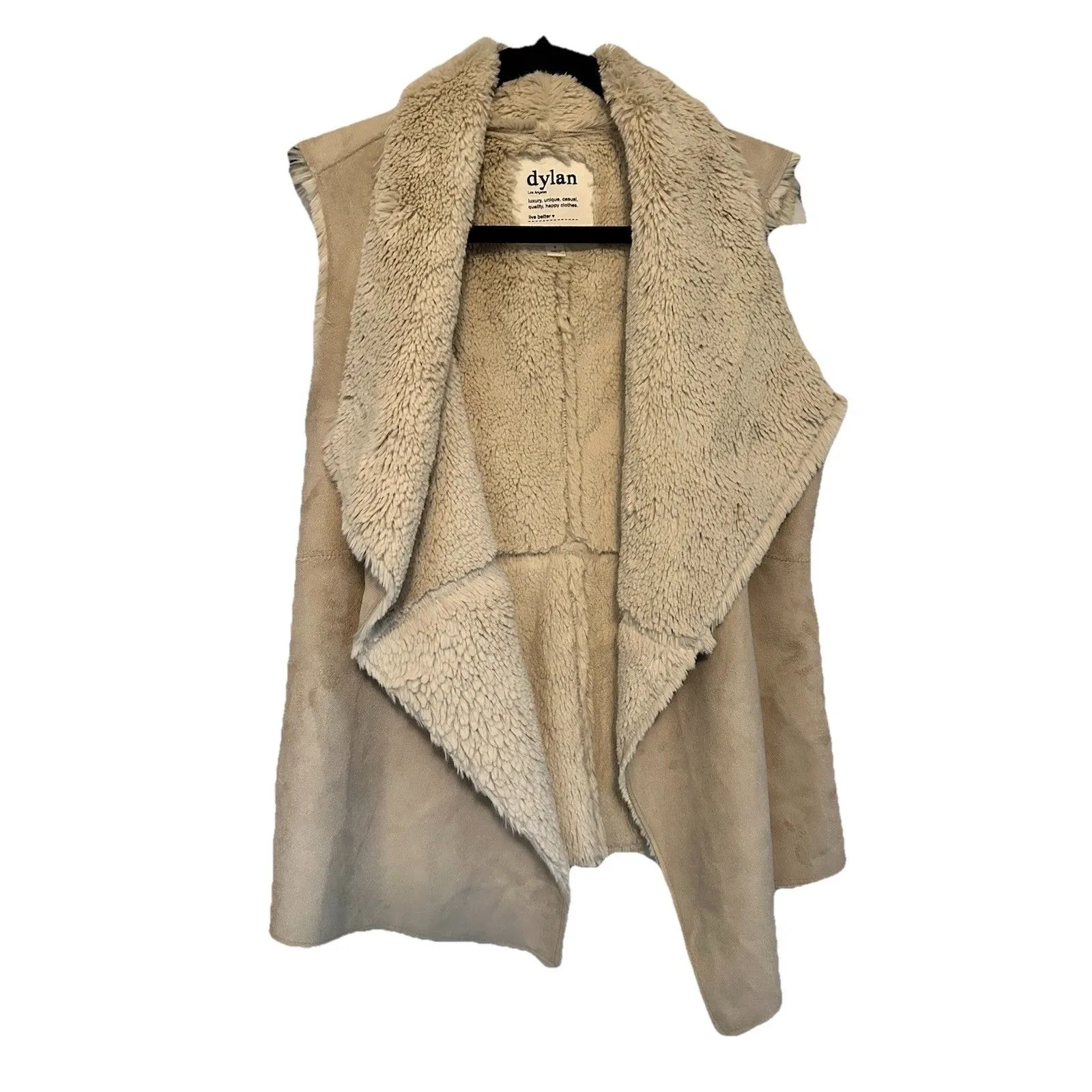 Dylan Los Angeles Vest Soft Luxurious Faux Suede/Fur Light Beige Women’s Sz S - Image 3