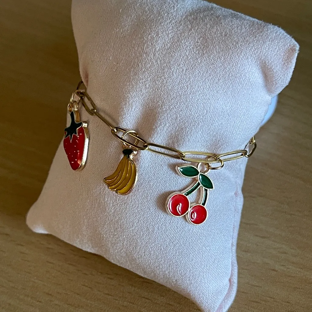 Stainless Steel Fruit Charm Bracelet Red - Image 2