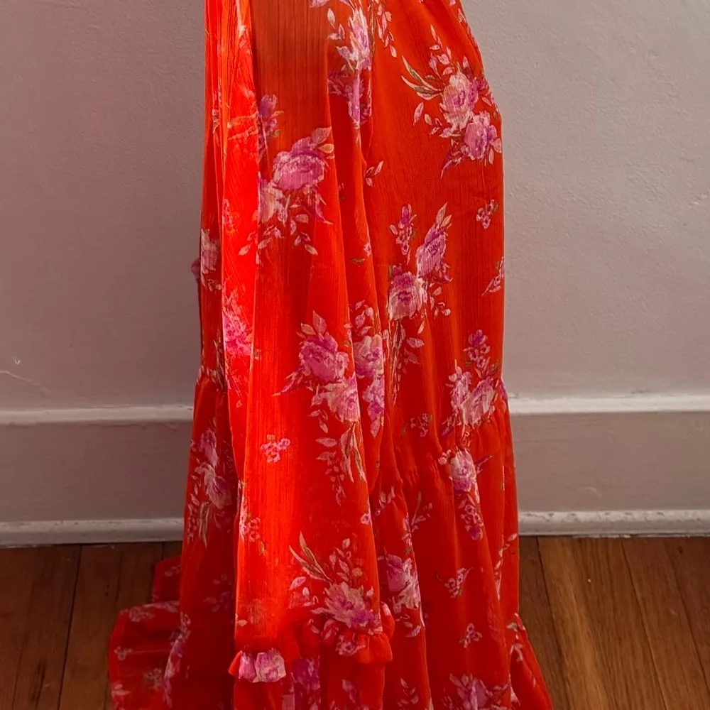 Vince Camuto floral orange tiered lined balloon sleeve dress, size M pullover - Image 12