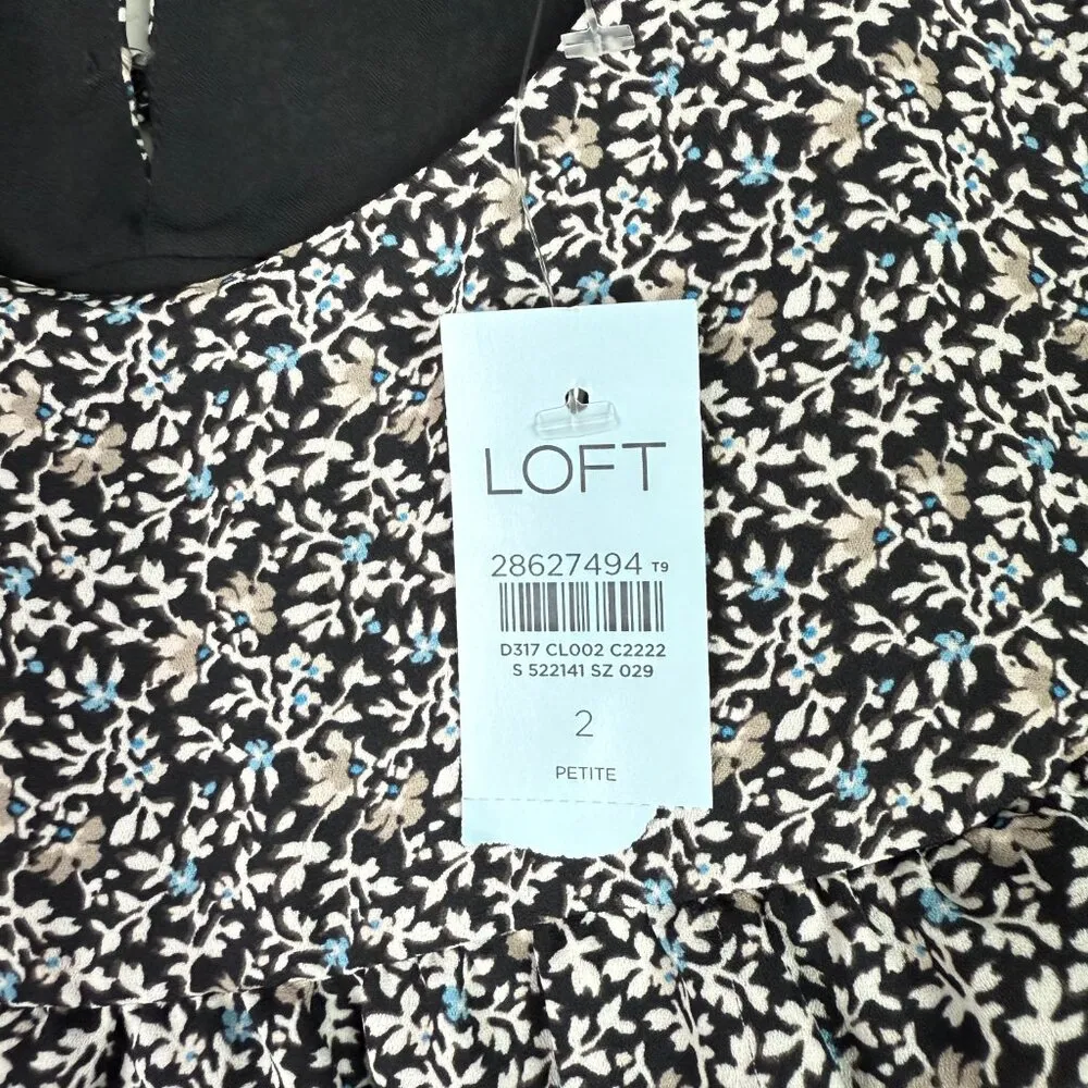 NWT  Floral Long Sleeve Ruffle Dress Black Size 2P 2 Petite NEW - Image 7