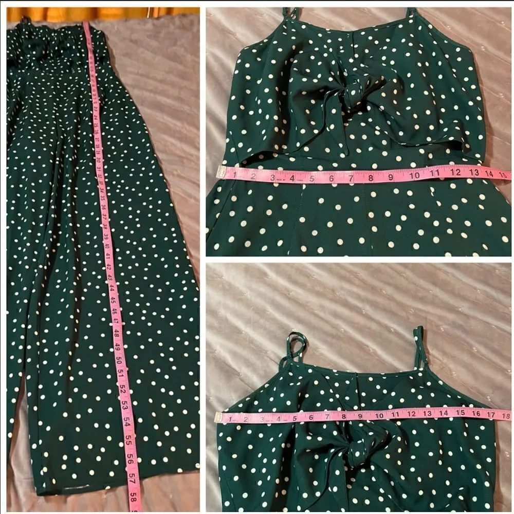 Sandy & Sid  Polka Dot Jumpsuit Spaghetti Strap Green White M - Image 8