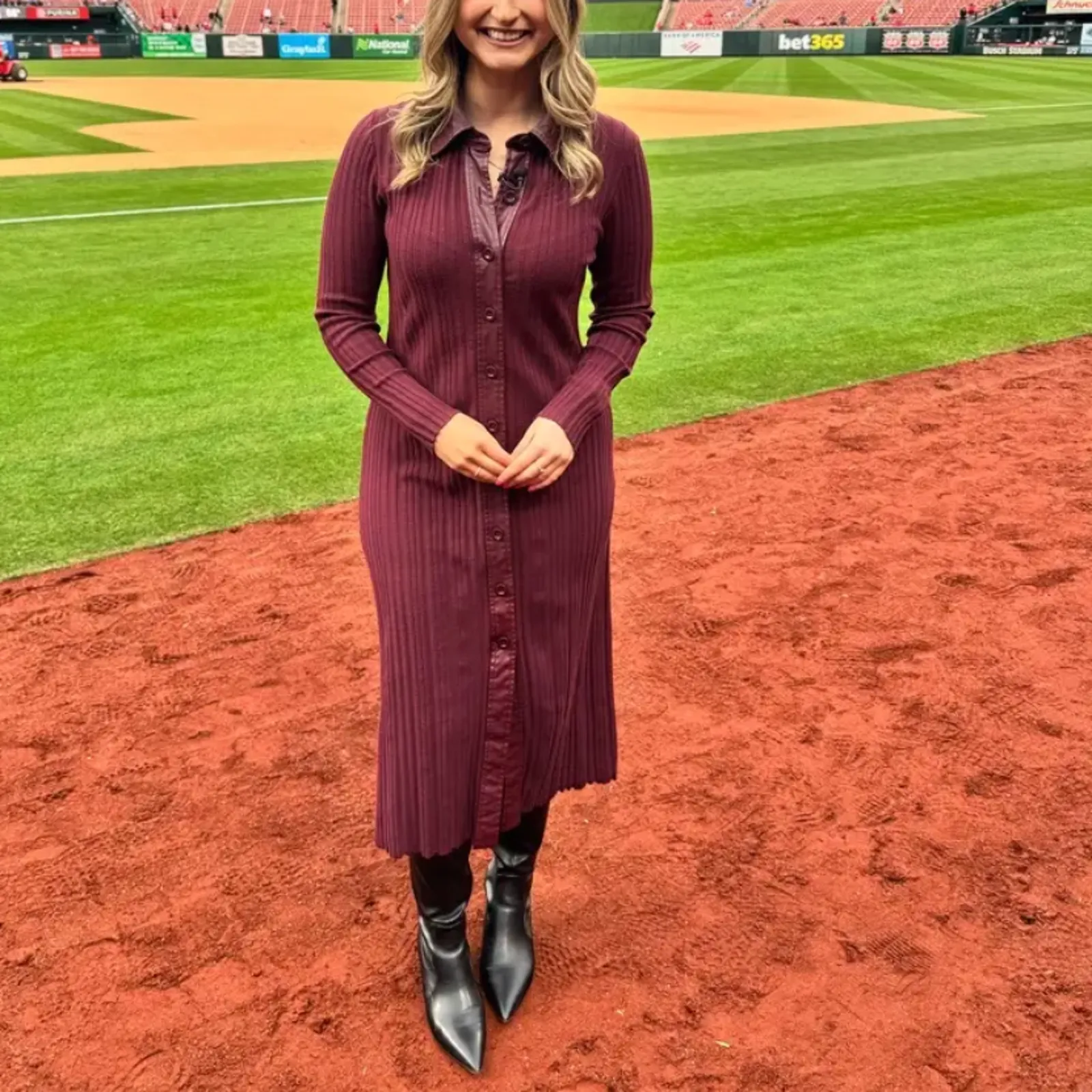Toccin Burgundy Ribbed Knit Shirt Dress XS Midi Office Work Designer $525 Red - Image 7