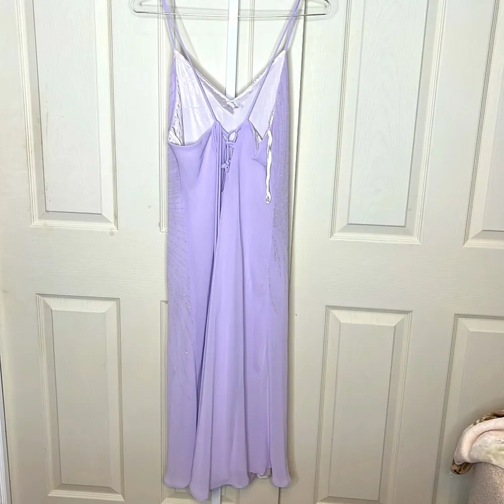 Y2k vintage lilac asymmetrically beaded sparkles strap tie back gown xxl Purple - Image 6