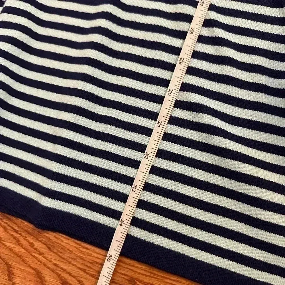 Sail to Sable STS Navy and Aqua Striped Bell Sleeve Sweater Dress M - Image 11