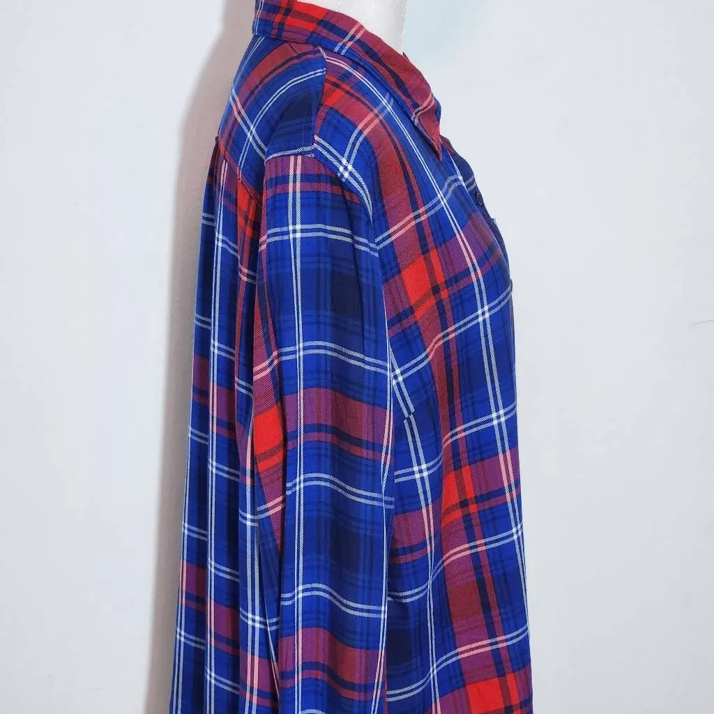 Como Vintage Navy and Red Plaid Button Down Shirt Size Large Preppy Plaid Shirt - Image 5