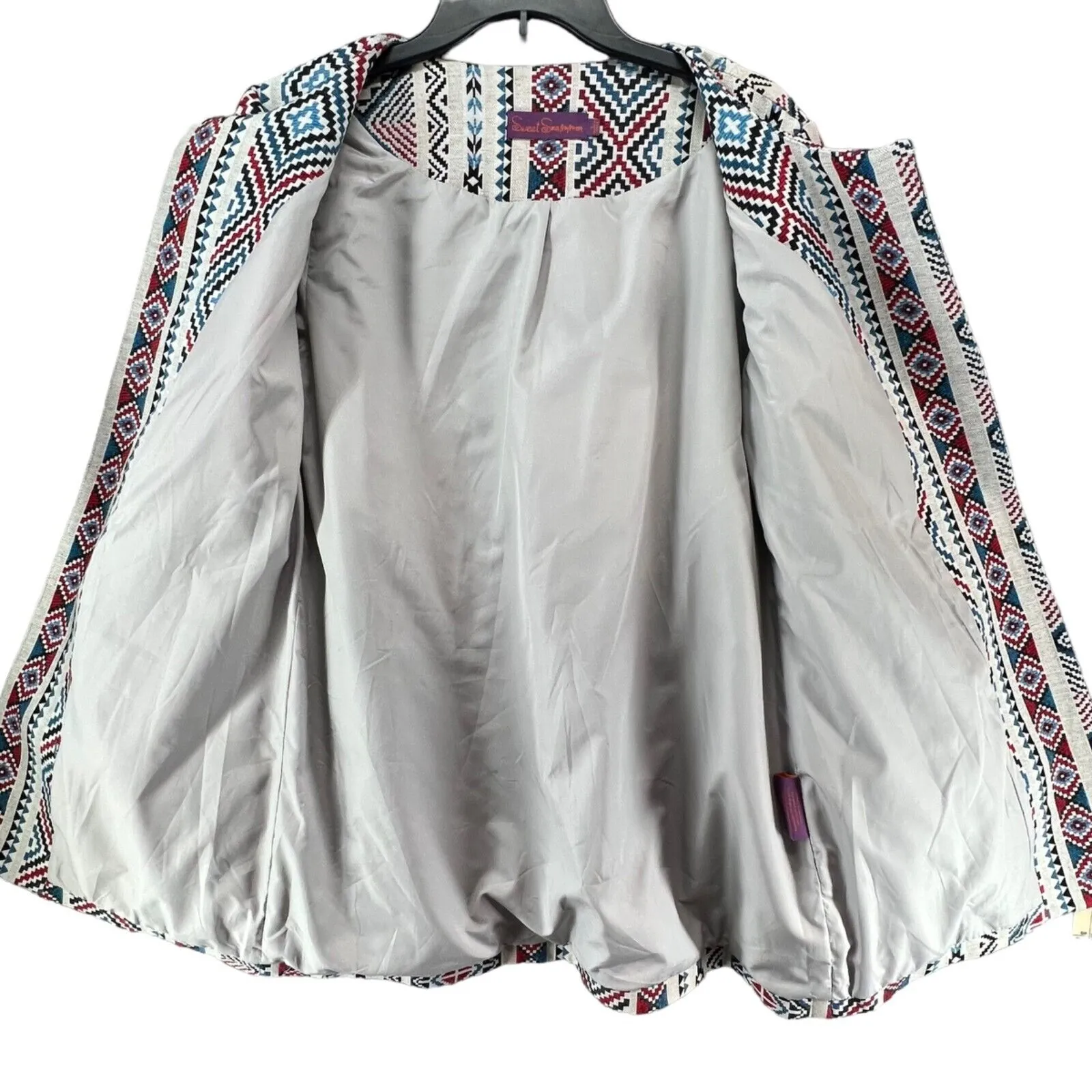 Sweet Sinammon Jacket L Multicolor Woven Aztec Open Bell Sleeves Boho Western White Size L - Image 2