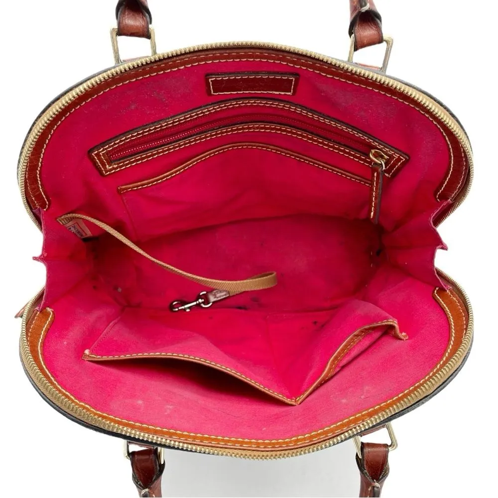 Dooney & Bourke Pebble Grain Zip Around Satchel Black & Cognac Brown Leather Bag - Image 12