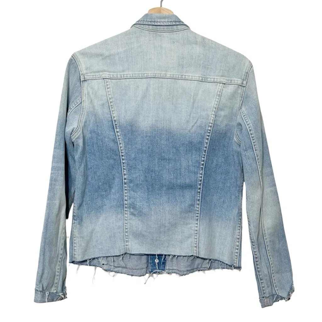 L’AGENCE Janelle Denim Jacket Women’s Large Light Wash Slim Fit Raw Hem - Image 5