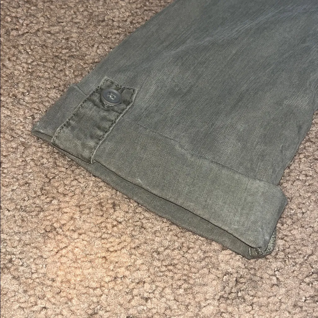 Sundance Wayside Jumpsuit Vintage Wash Roll-Tab Straight Leg Green Petite‎ Small - Image 7