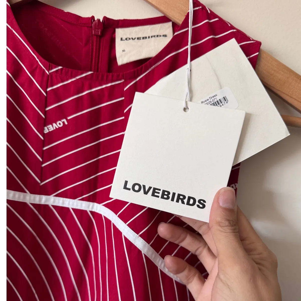 NWT LOVEBIRDS Rosie Sleeveless Striped Cotton Midi Dress in Crimson Size XL Red - Image 7