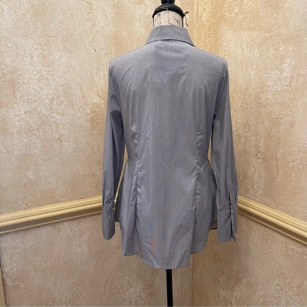 New Background striped cotton blue white asymmetrical peplum button down shirt M Size M - Image 6