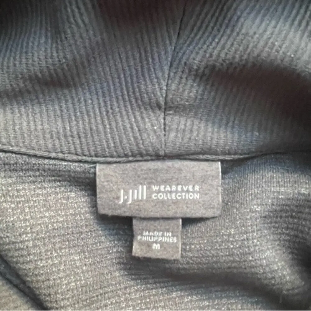 J Jill Wearever Dress Black Ribbed Jersey Knit Cowl Mock Neck Midi Womens Medium - Image 9