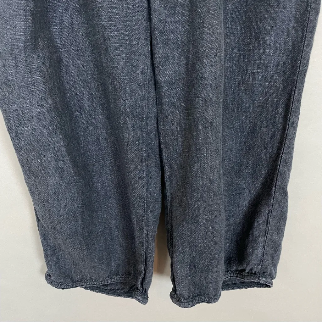 Garnet Hill Linen Culottes Pants Dark Blue Size 14 Drawstring Cropped Crocheted - Image 5