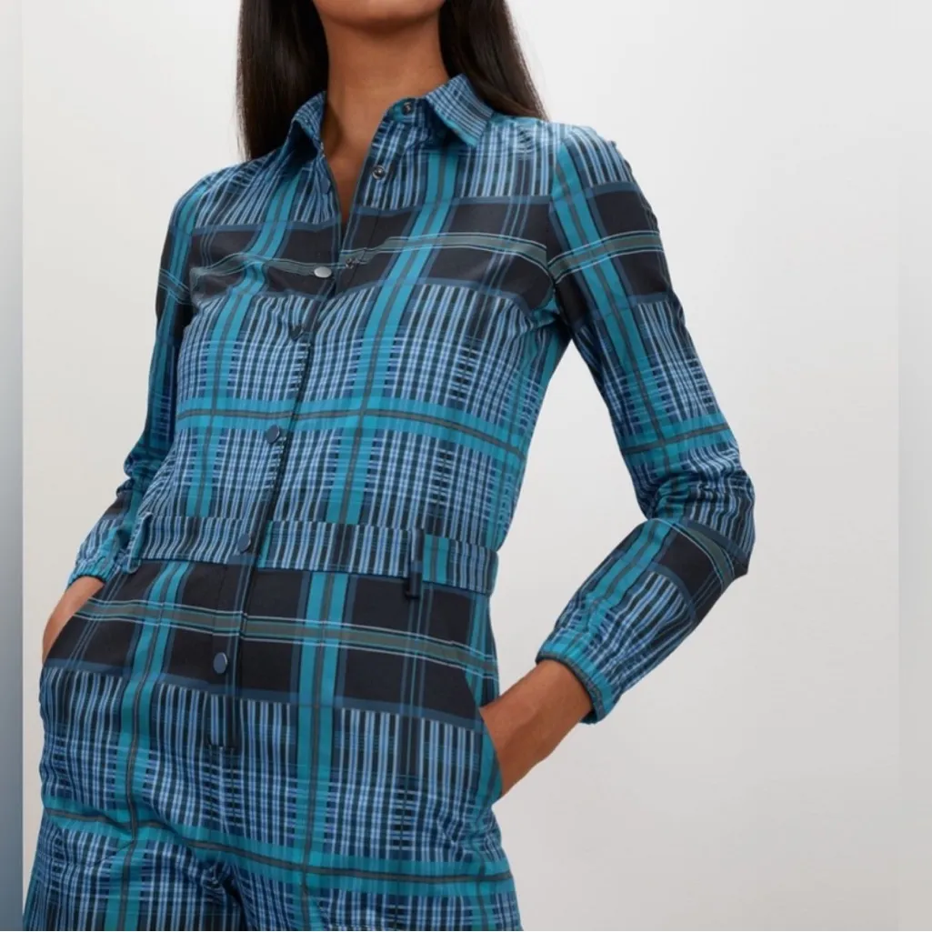 THE KIT Alex Jumpsuit Ocean Plaid Size XS Blue - Image 3