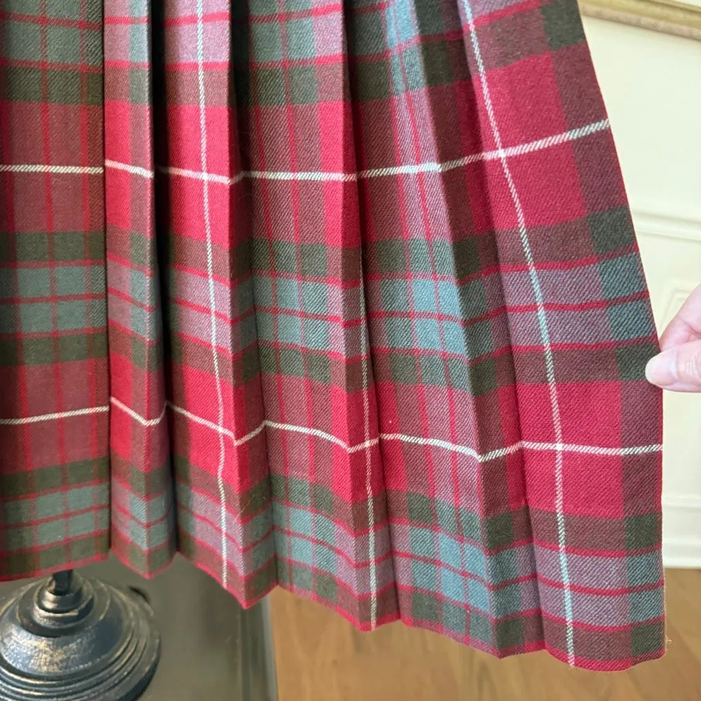 Vintage Plaid Wool Kilt Wrap Leather Buckle Waist Red Green Grey Fringe 28 “ - Image 6