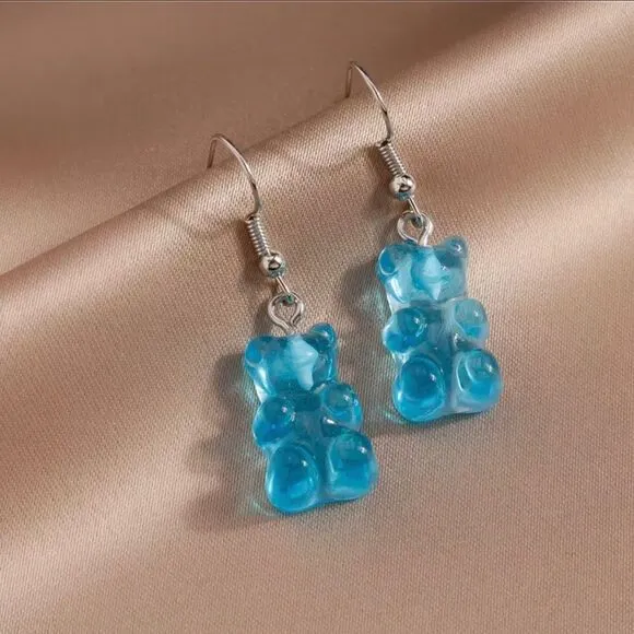 🆕Blue Candy Gummy Bear Dangle Earrings Blue - Image 2