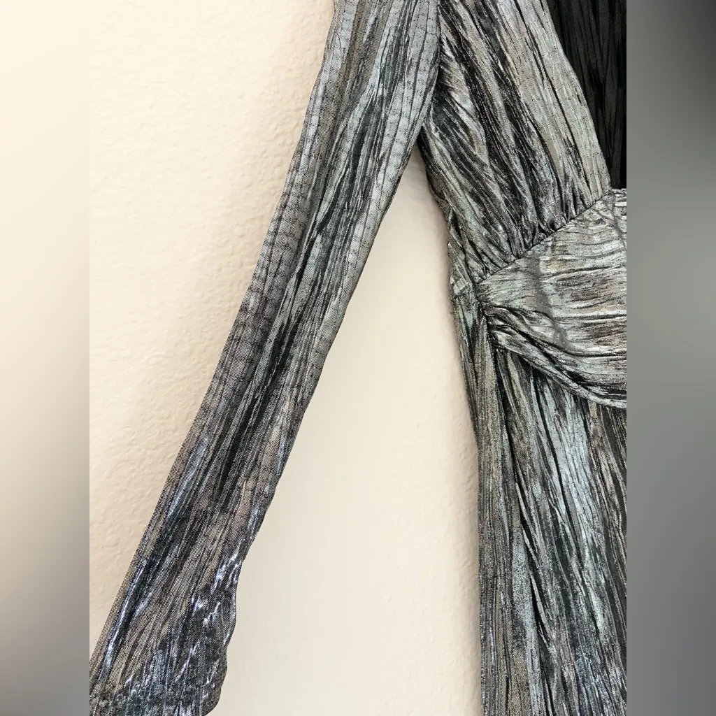 Nasty Gal Y2K Metallic Disco Maxi Dress Long Sleeve Silver Fairy Goddess Small - Image 6