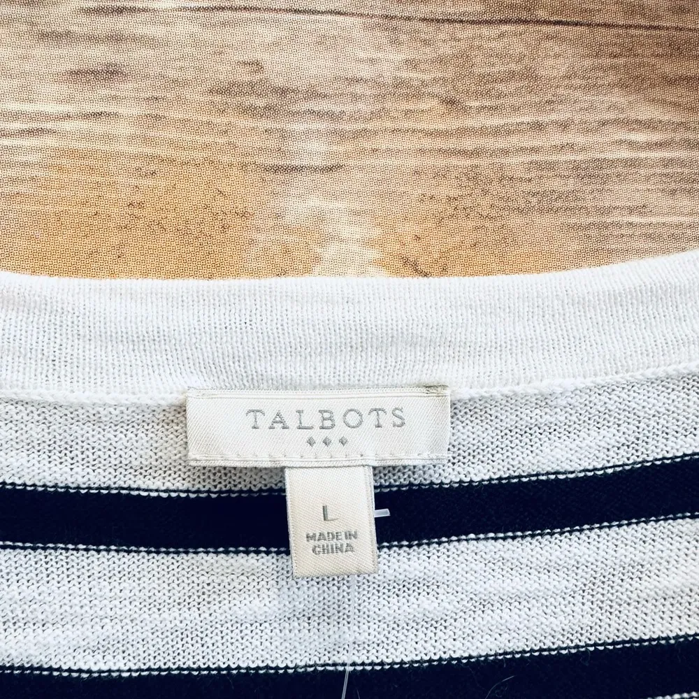 Talbots Sweater Women’s Large Stripe Tassel Hem V-Neck Pullover Nautical NWT - Image 5