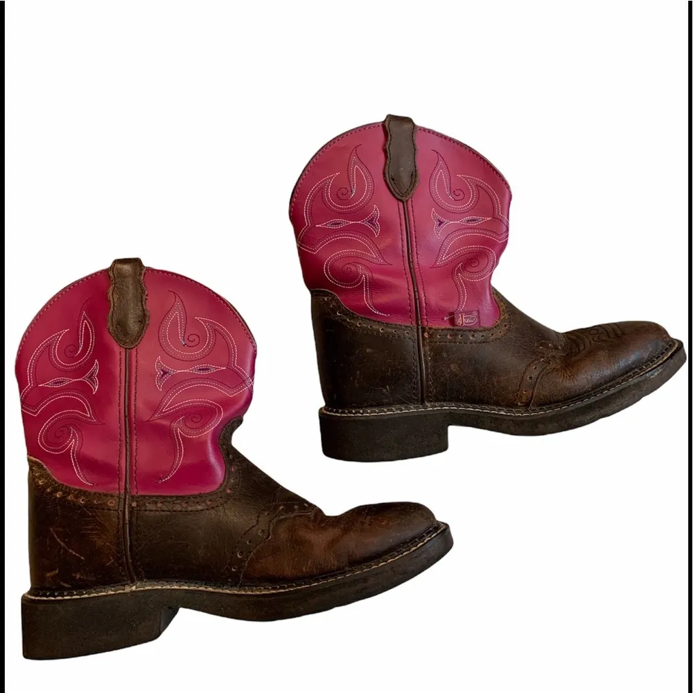 Justin Gypsy Western Boots, Brown and Fuchsia - Image 6