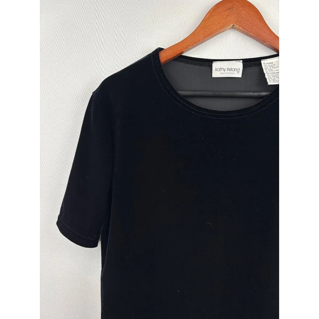Women’s Kathy Ireland XL Black Velvet Short Sleeve Shirt - Image 2
