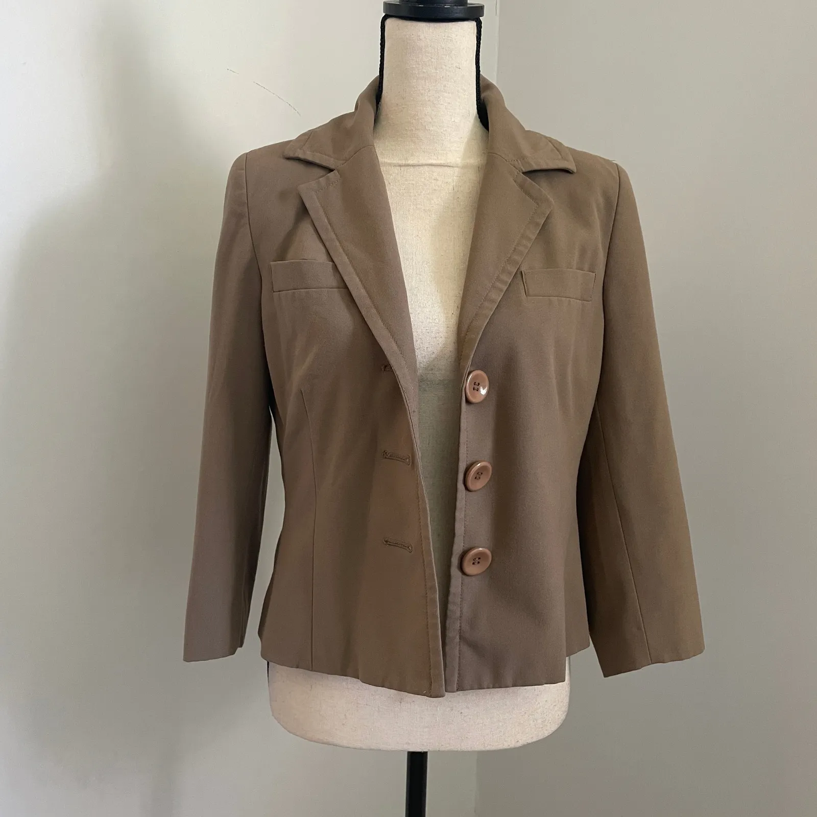 Vtg Blazer Jacket 8 Petite Tan 3/4 Sleeve Office Chic Academia Josephine Chaus - Image 3