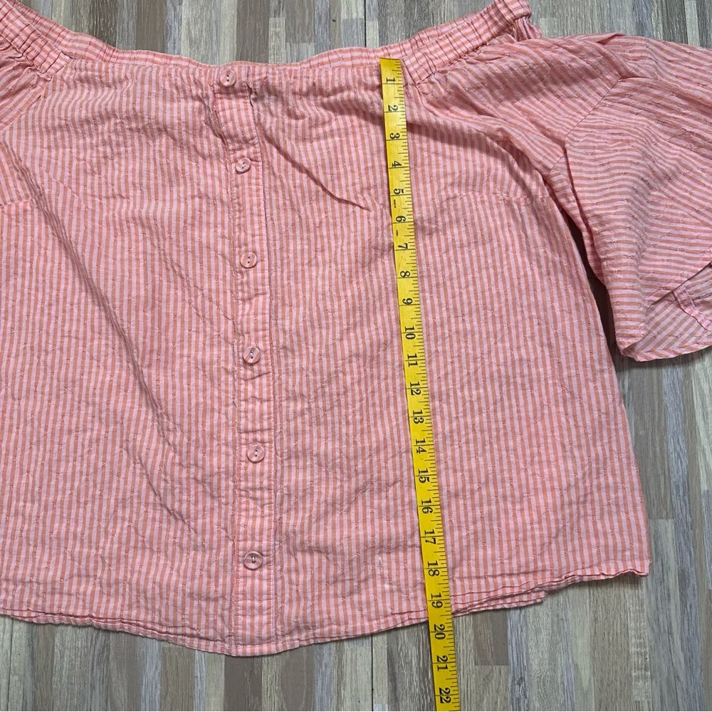 Lane Bryant Off-The-Shoulder Pink & Orange Flared Sleeve Shirt with Eyelets - Image 9