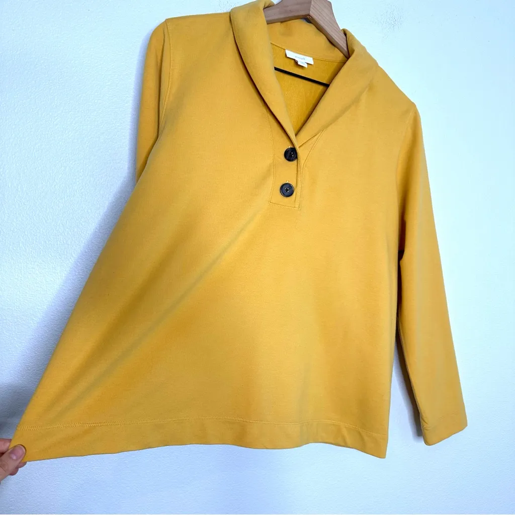 J Jill PureJill Women's Top Size L Gold Pima Cotton French Terry Shawl Collar Yellow Size L - Image 3
