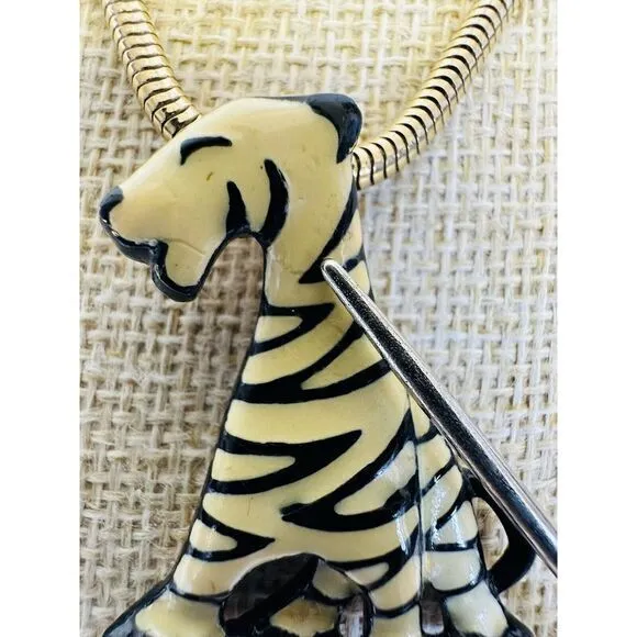 Vintage Necklace Eisenberg‎ Tiger Cat Black White Enamel Pendant Artist Series - Image 10